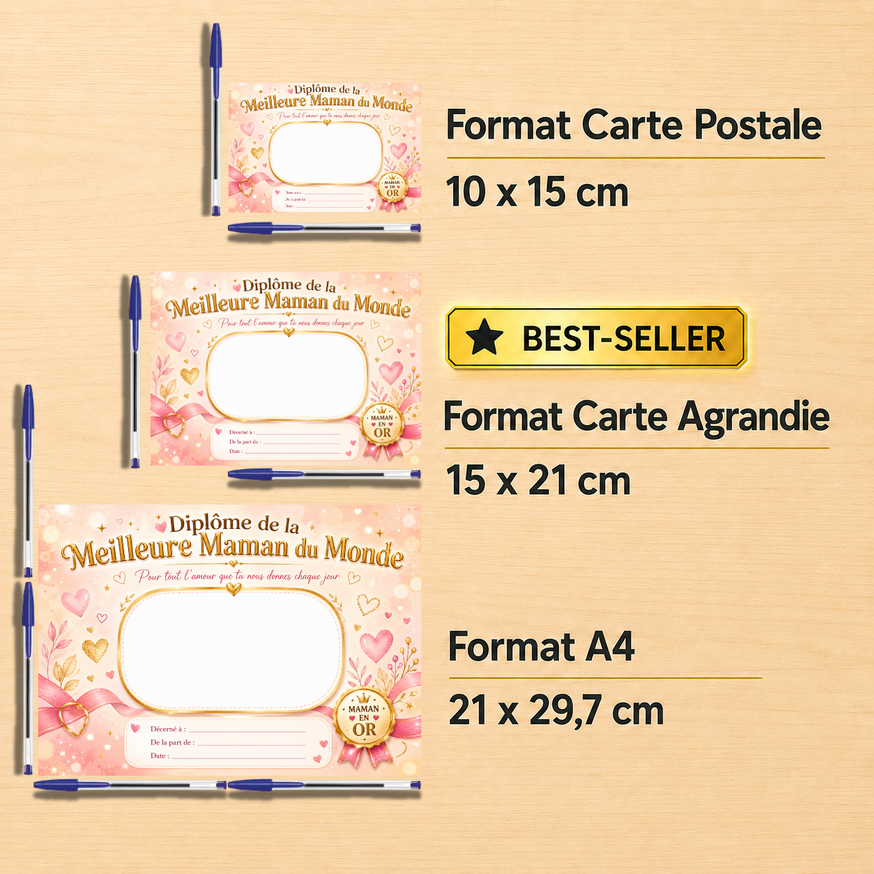 Meilleure maman du monde - Diplôme émotion - Coeur et Amour - Idéal Fête des mères – Image 2
