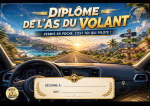 Diplôme de l'as du volant - obtention permis de conduire - Road trip