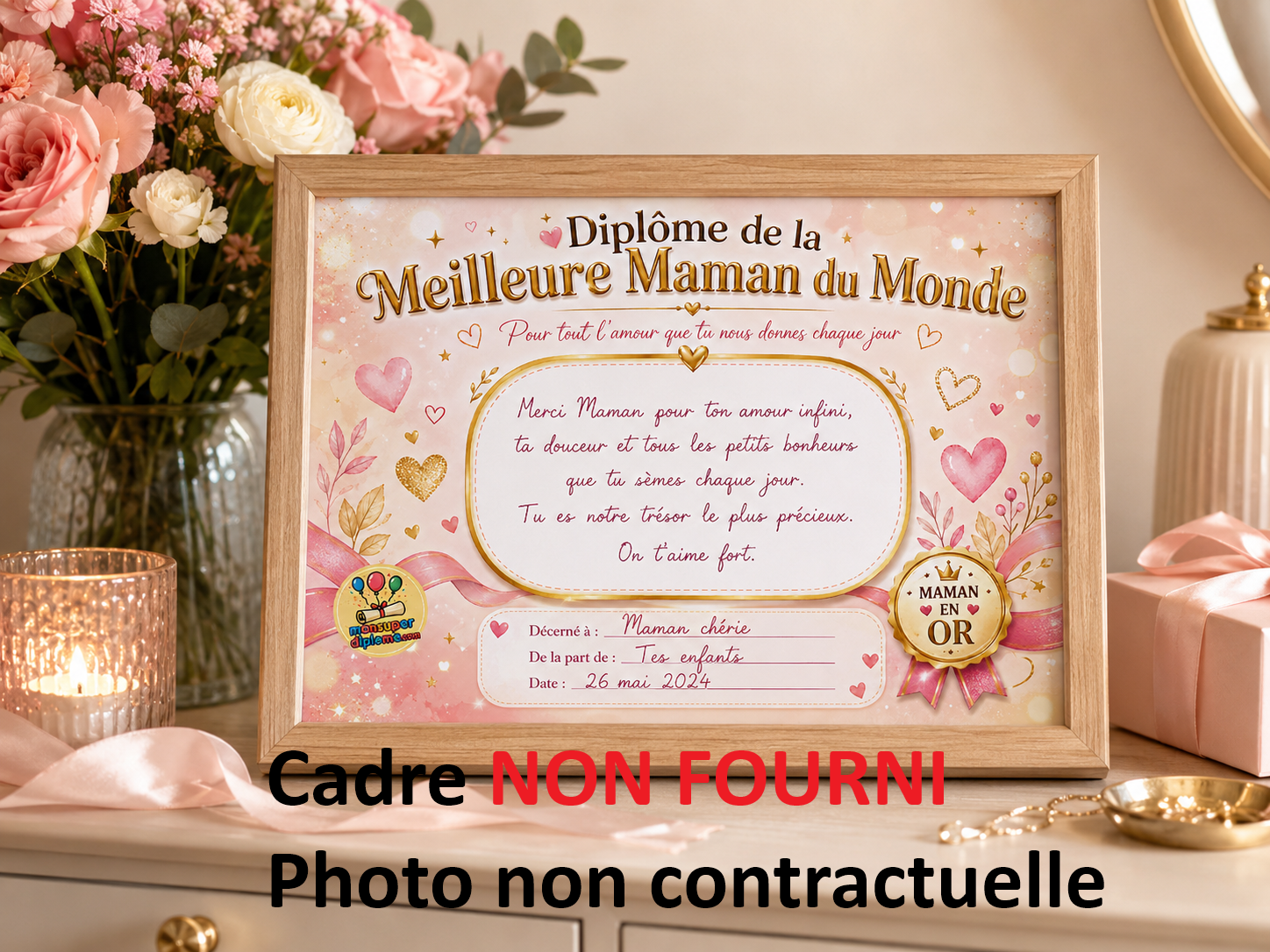 Meilleure maman du monde - Diplôme émotion - Coeur et Amour - Idéal Fête des mères – Image 3