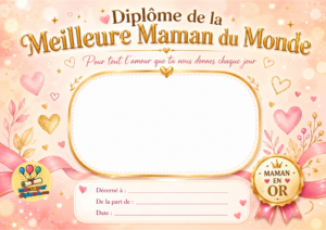 Diplôme de la Meilleure Maman du monde, version amour et coeur