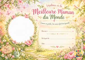 Diplôme de la meilleure maman du monde - version jardin enchanté