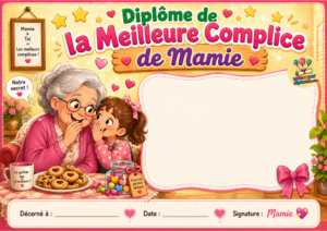 Diplôme de la meilleure complice de Mamie