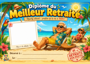 Diplôme du meilleur retraité - Plage - Homme - Humour