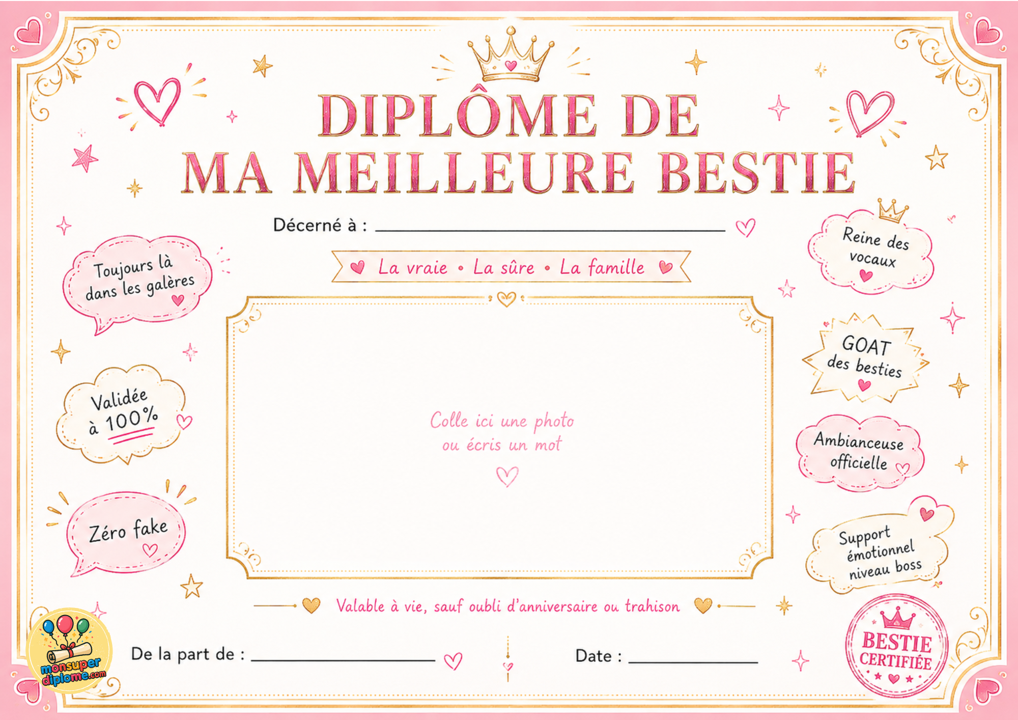 Ma meilleure bestie ma meilleure amie - Cadeau Emotion personnalisé - Rose